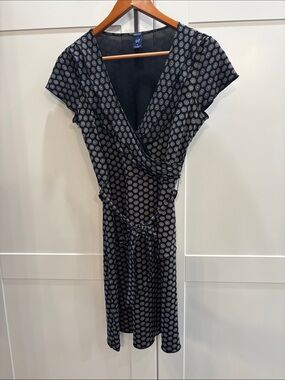 GAP Navy and White Printed Midi Wrap Dress